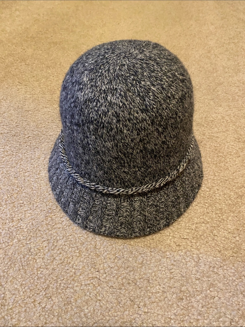 Gray and black Knit Bucket Hat with Twisted Rope Trim - Women Accessories NWOT